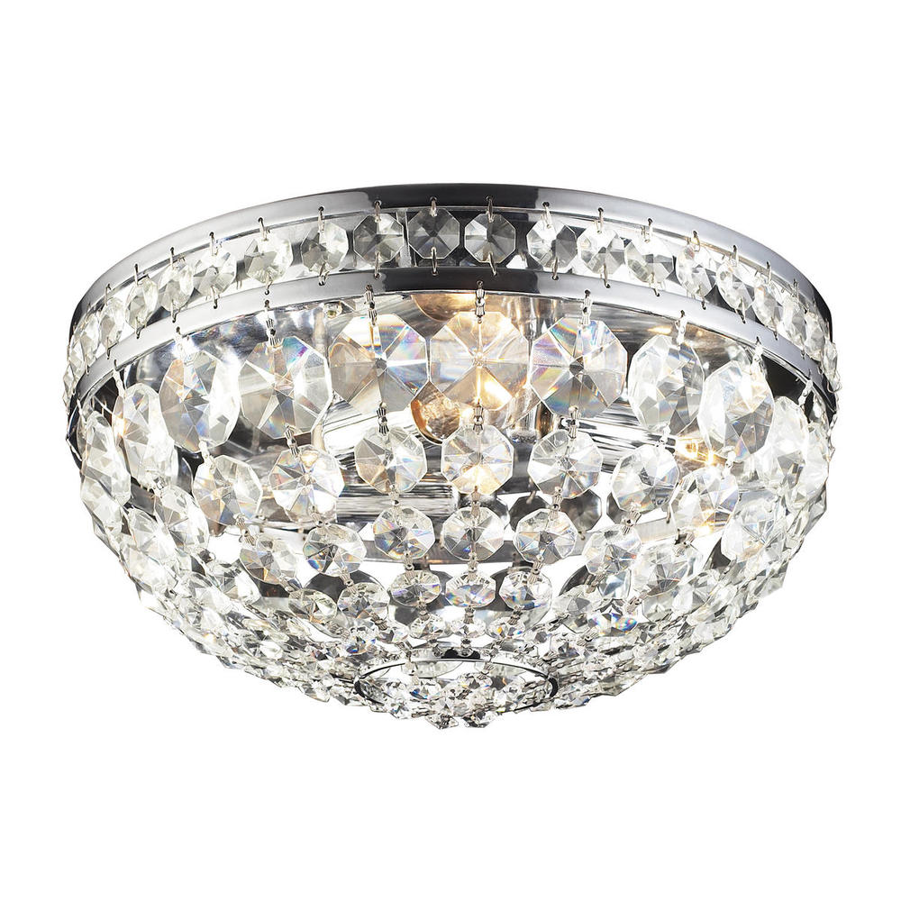 EMILIA COLLECTION(N/L/A) 3-LIGHT FLUSH MOUNT with A RING of CLEAR CRYSTAL on A POLISHED((9