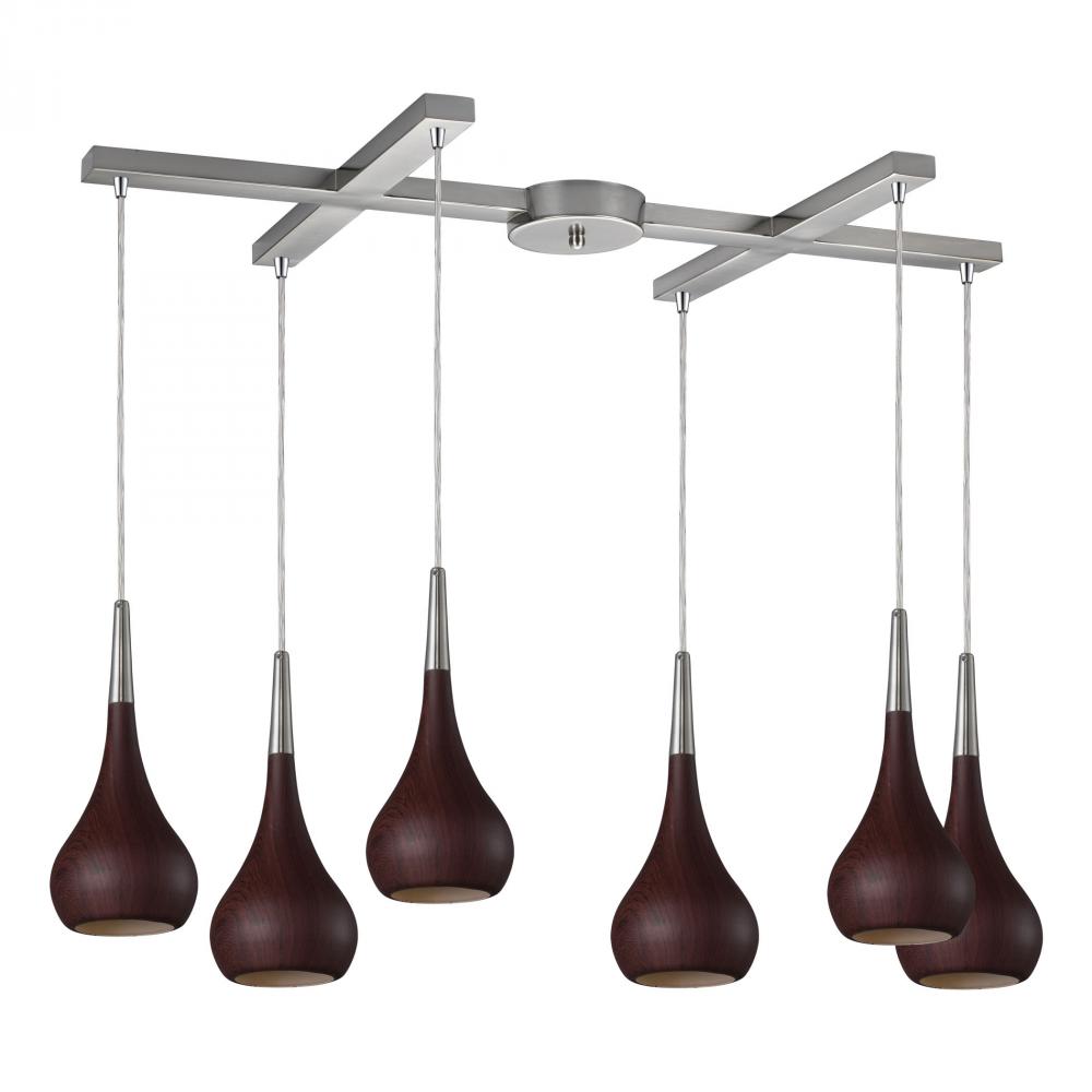 Lindsey 6 Light Pendant In Dark Walnut And Satin