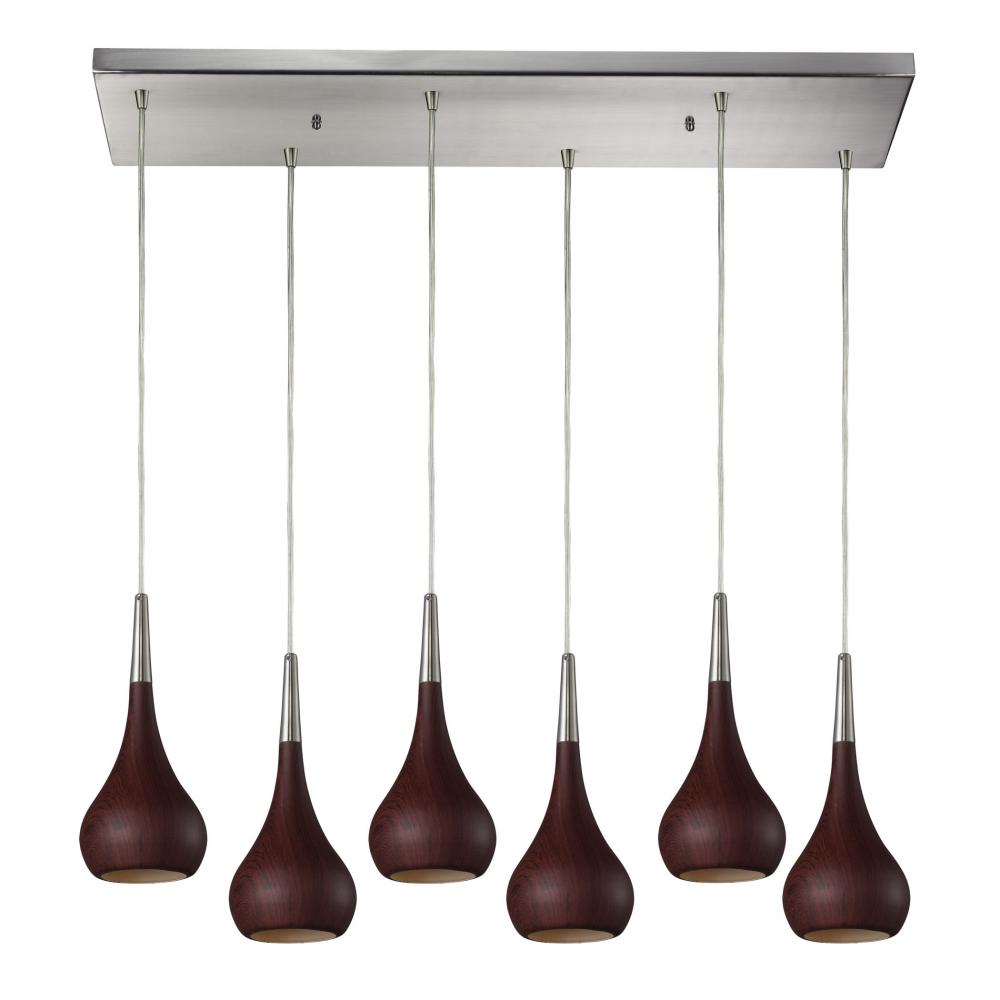 Lindsey 6 Light Pendant In Dark Walnut And Satin