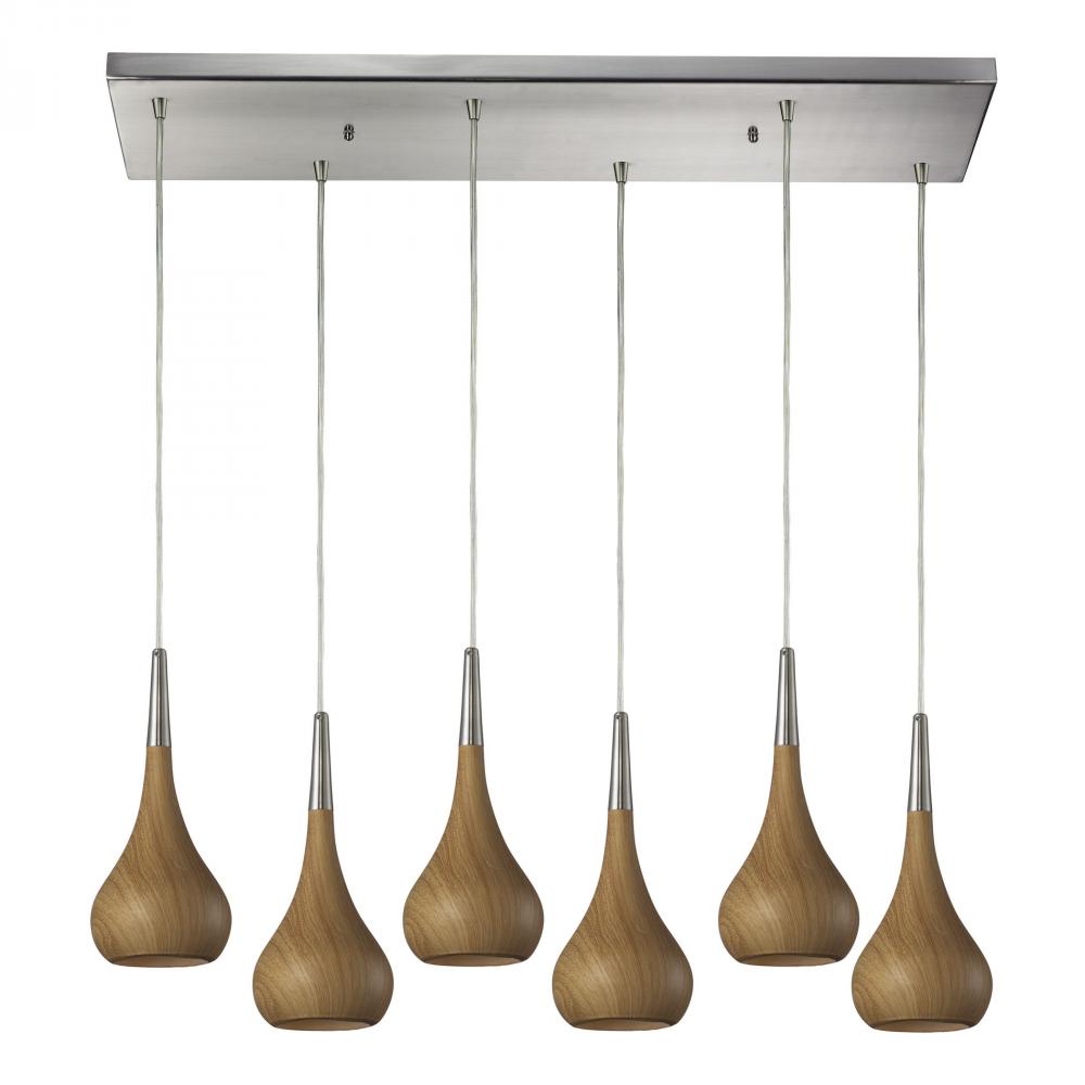 Lindsey 6 Light Pendant In Medium Oak And Satin