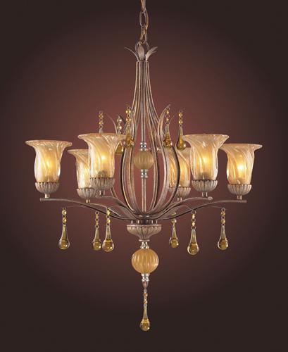 6 Light Chandelier In Argento Bronze And Ambe