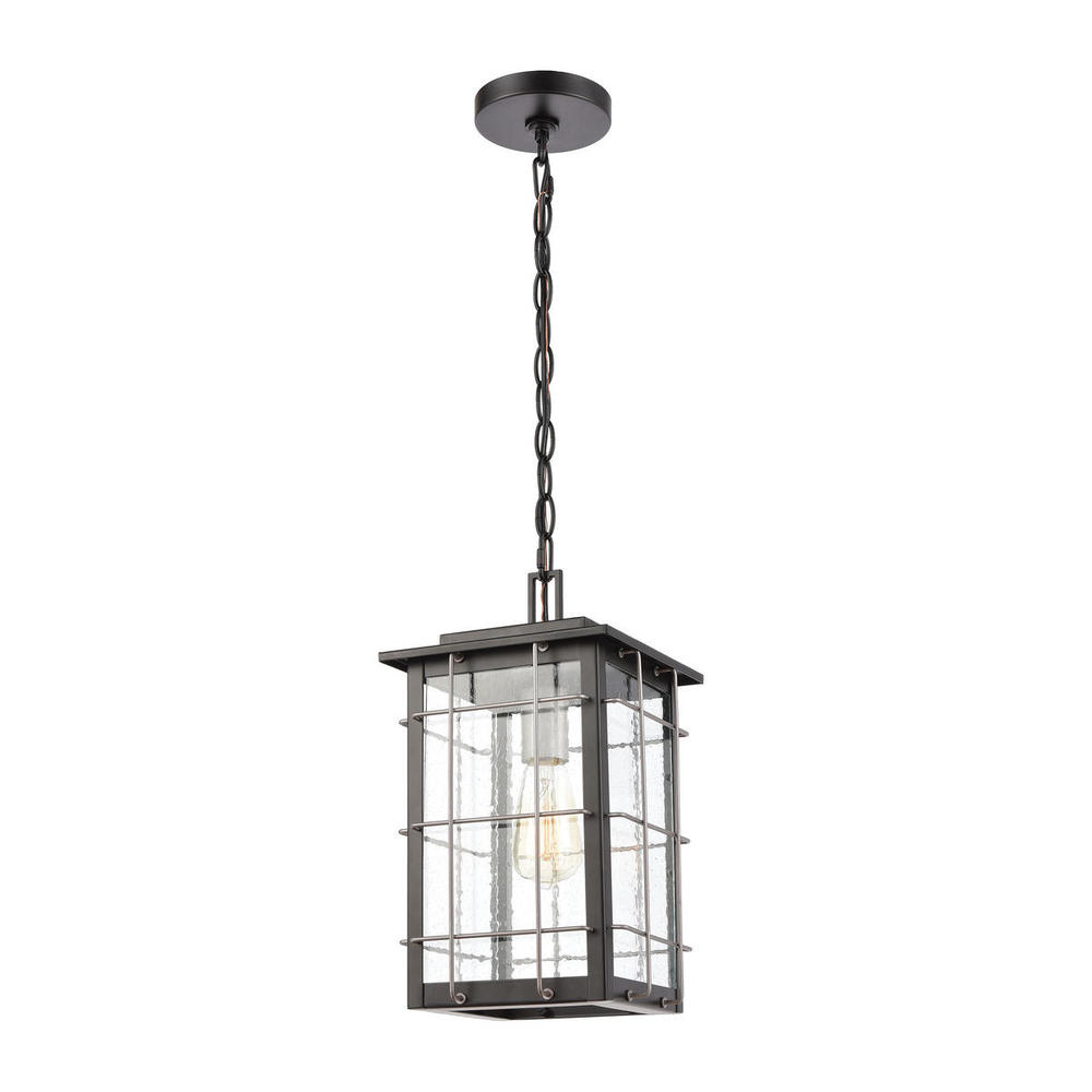 Brewster 1-Light Hanging in Matte Black with Seedy Glass