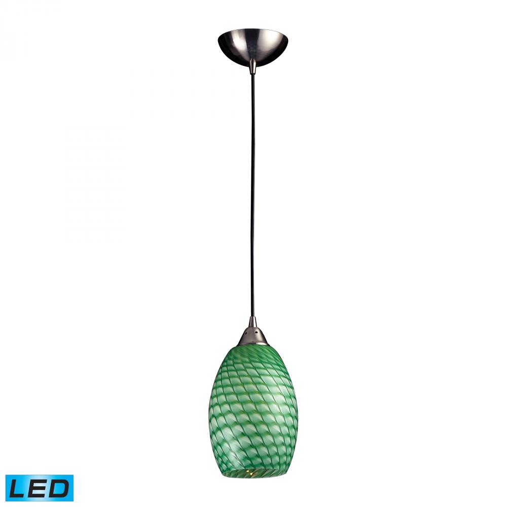 One Light Satin Nickel Jade Glass Down Pendant