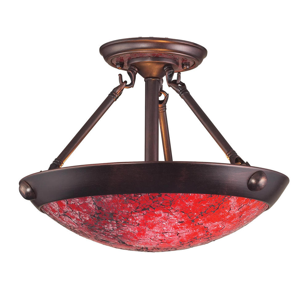 DIAMANTE COLLECTION 2-LIGHT SEMI-FLUSH MOUNT in A DARK RUST FINISH with ROUGE CR