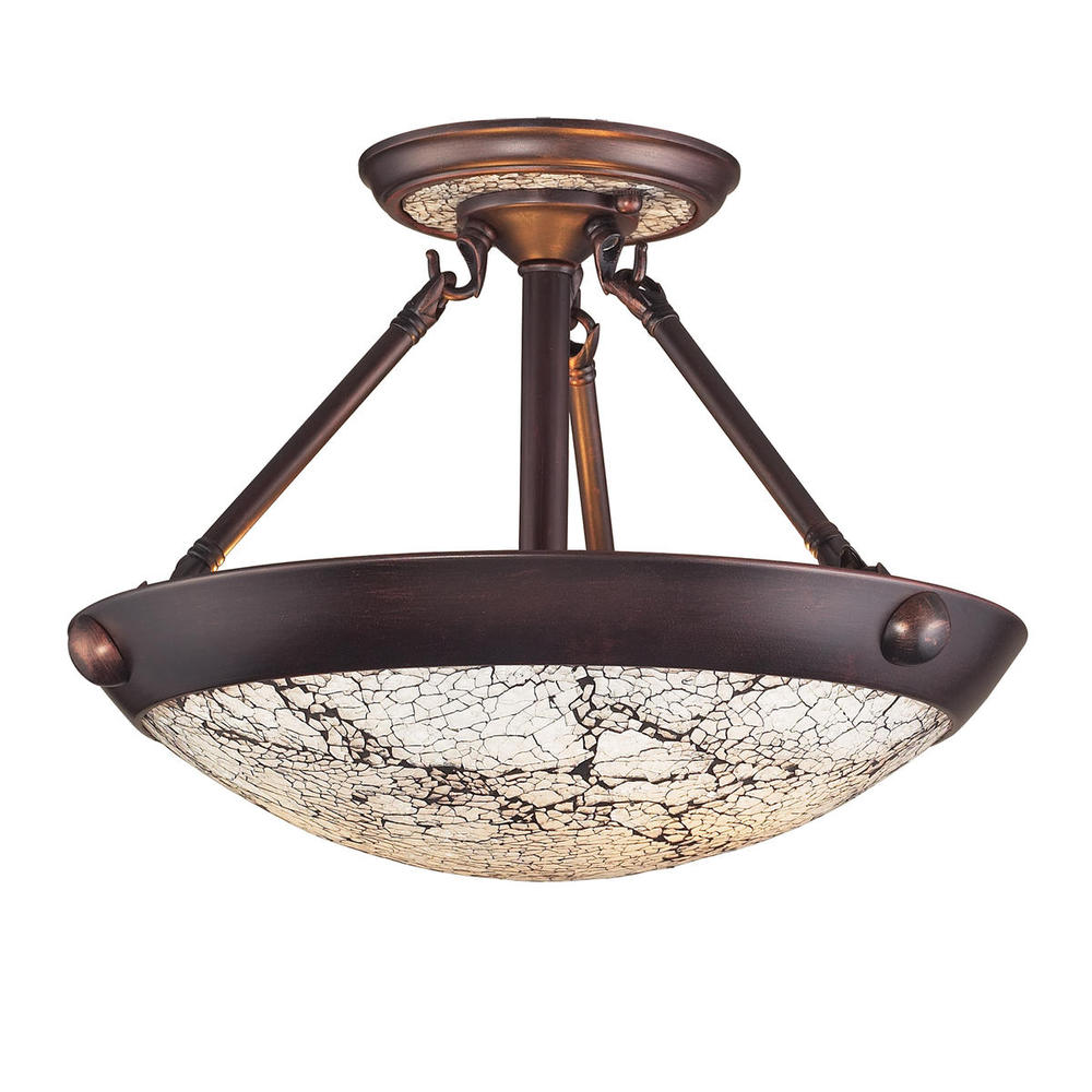 DIAMANTE COLLECTION 2-LIGHT SEMI-FLUSH MOUNT in A DARK RUST FINISH with WHITE CR