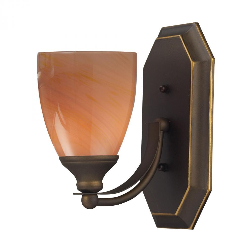 Mix-N-Match Vanity 1-Light Wall Lamp in Aged Bronze with Sandy Glass