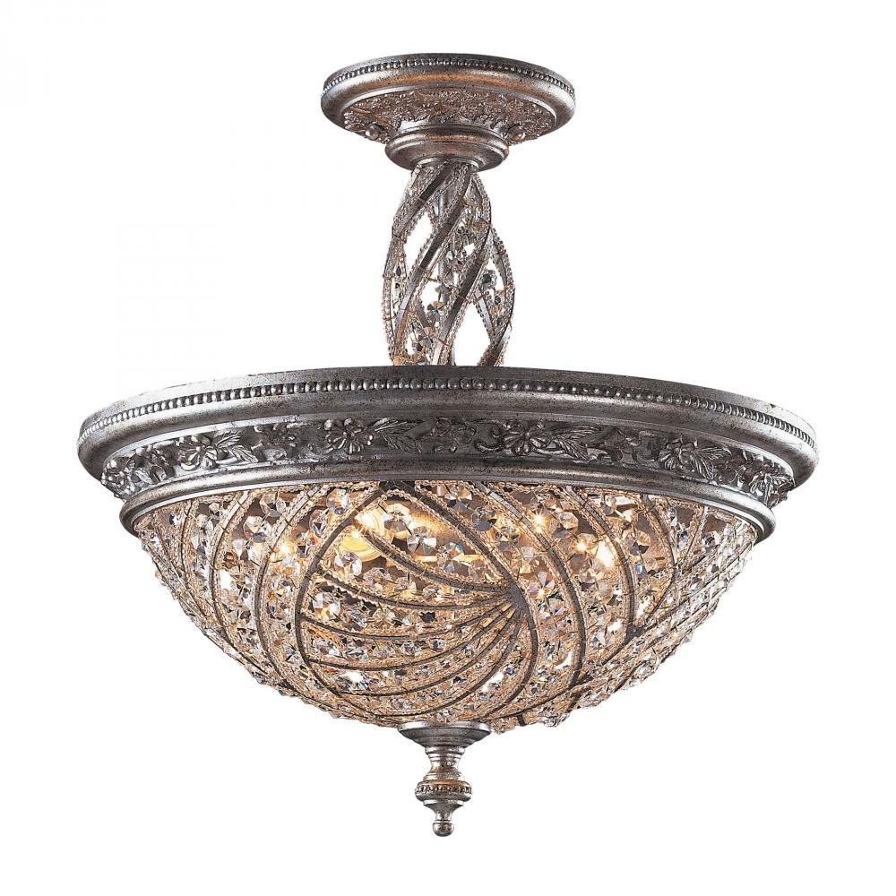 Renaissance 6-Light Semi Flush in Sunset Silver with Crystal