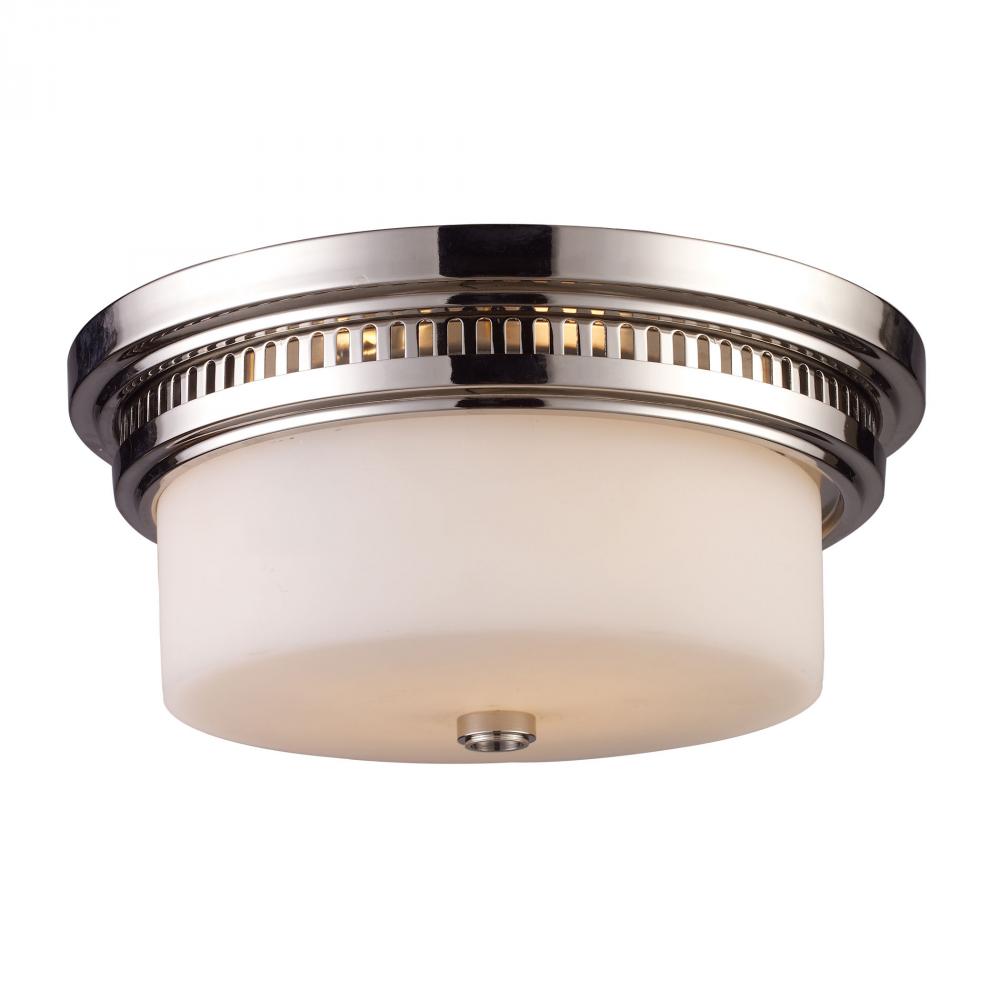 Chadwick 2-Light Flush Mount in Polished Nickel with White Glass