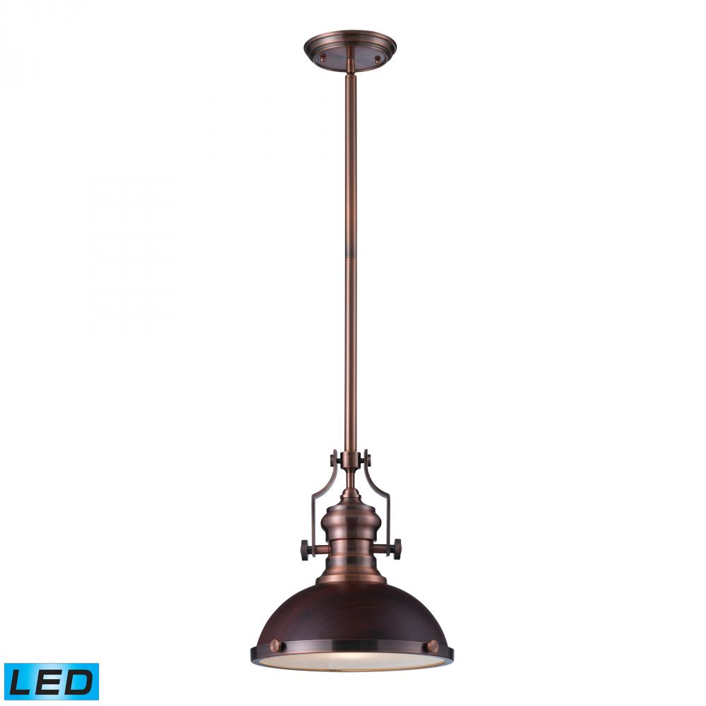 One Light Antique Copper Dark Walnut Shade Down Pendant