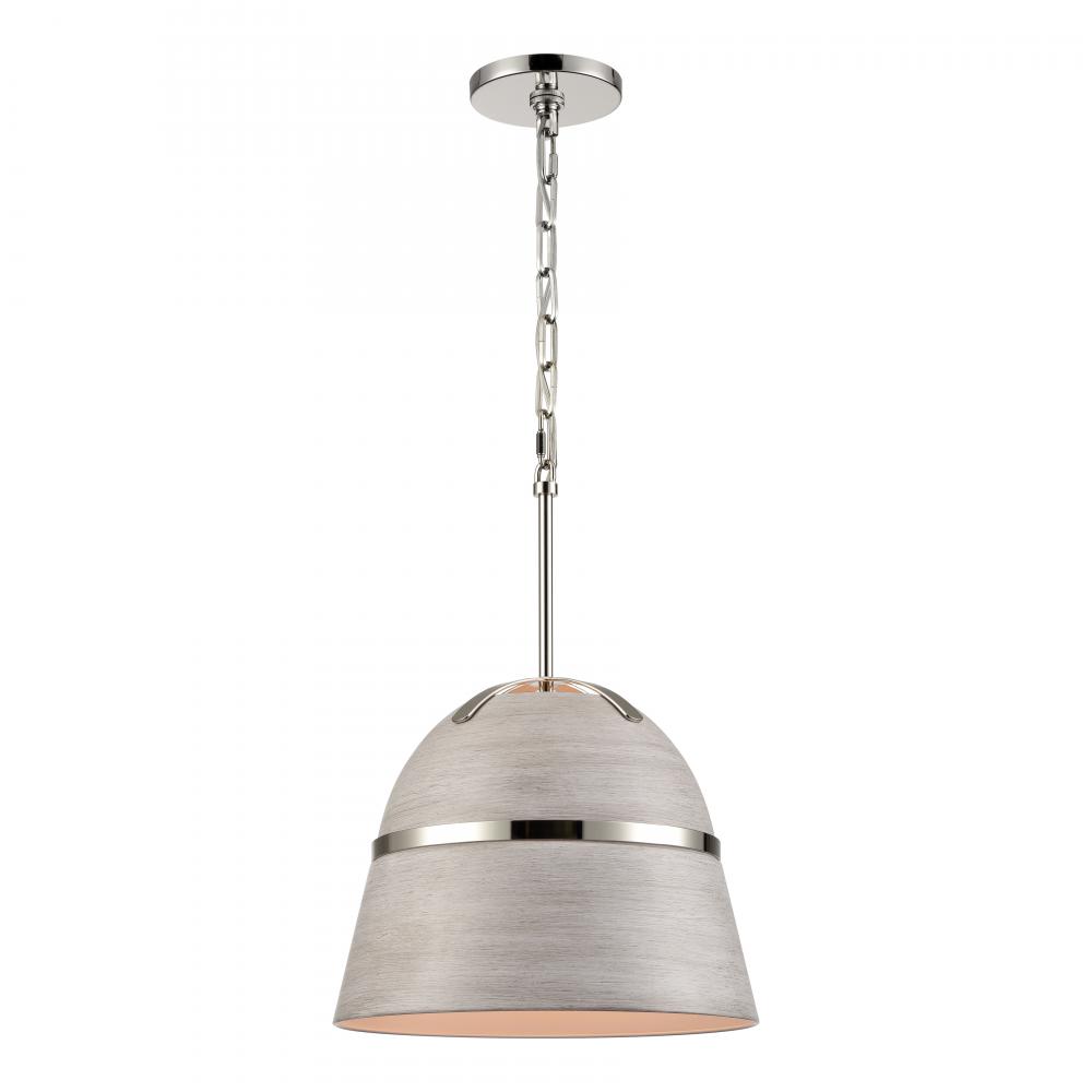 Davina 13'' Wide 1-Light Pendant - Polished Nickel with Sunbleached Oak