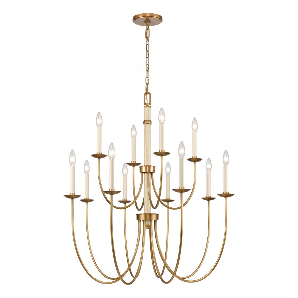 Neville 34'' Wide 12-Light Chandelier - Natural Brass