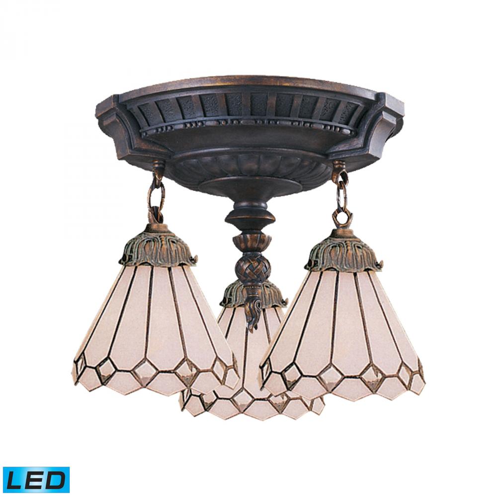 Mix-N-Match 3-Light Semi Flush in Aged Walnut with Tiffany Style Glass - Includes LED Bulbs