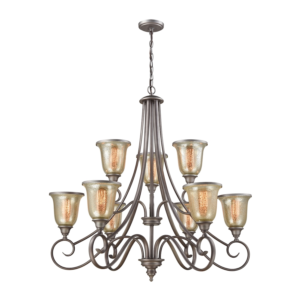 Thomas - Georgetown 9-Light Chandelier in in Weathered Zinc with Mercury Glass