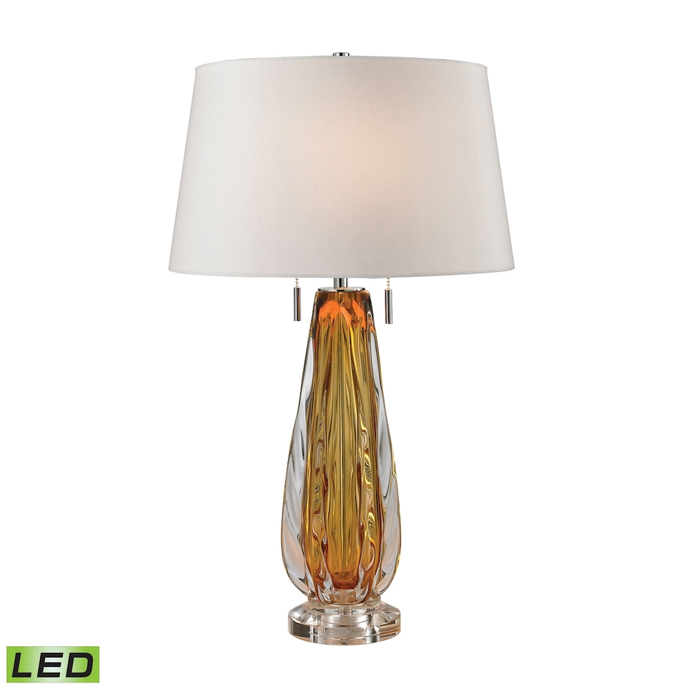 Modena Free Blown Glass Table Lamp in Amber with White Shade - LED